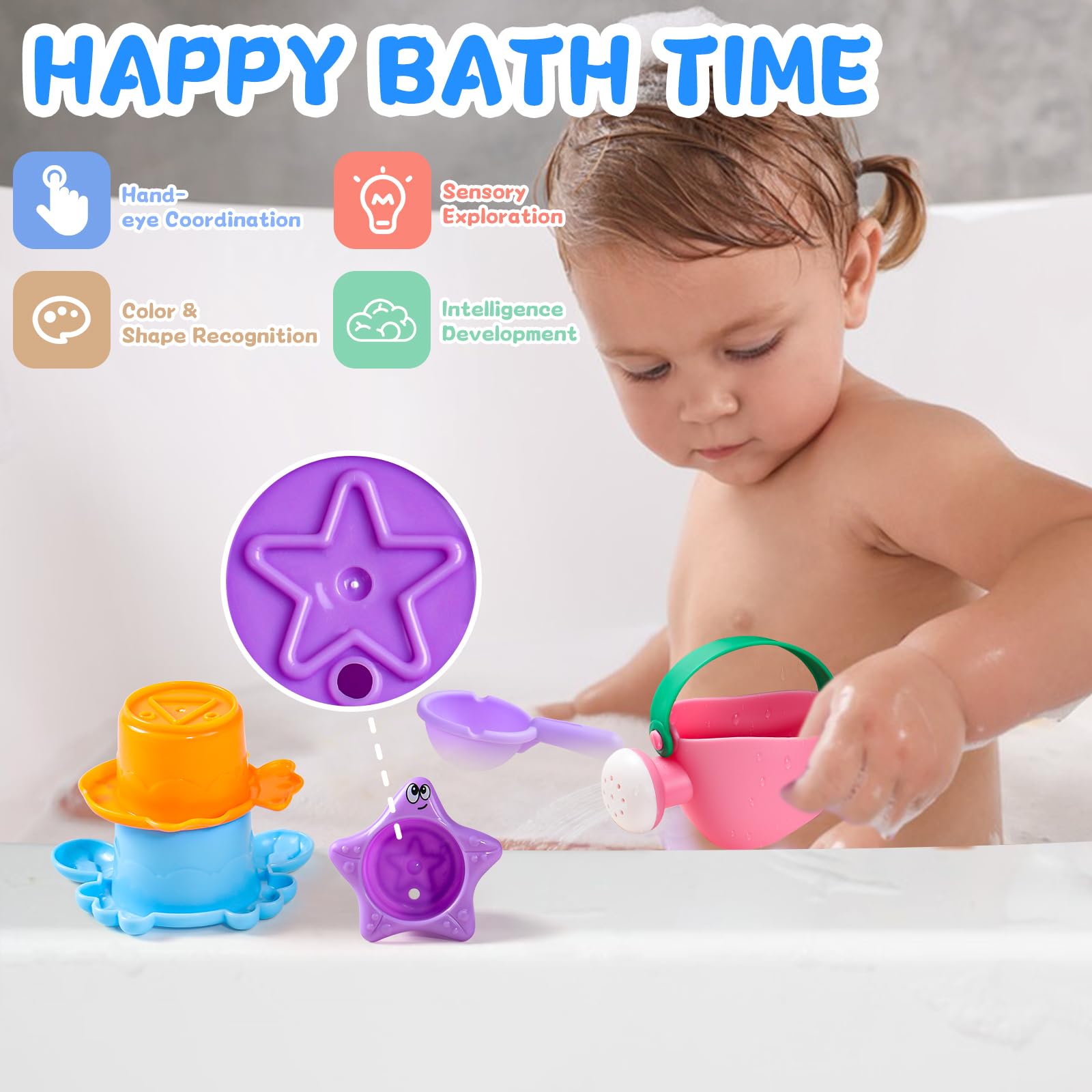 Baby Bath Toys for Kids Ages 1-3 5 PCS Toddler Bath Toys Mold Free for 2-4 Bathtub Sand Beach Pool Water Toddler Toys & Christmas Birthday Gifts (Color Random)