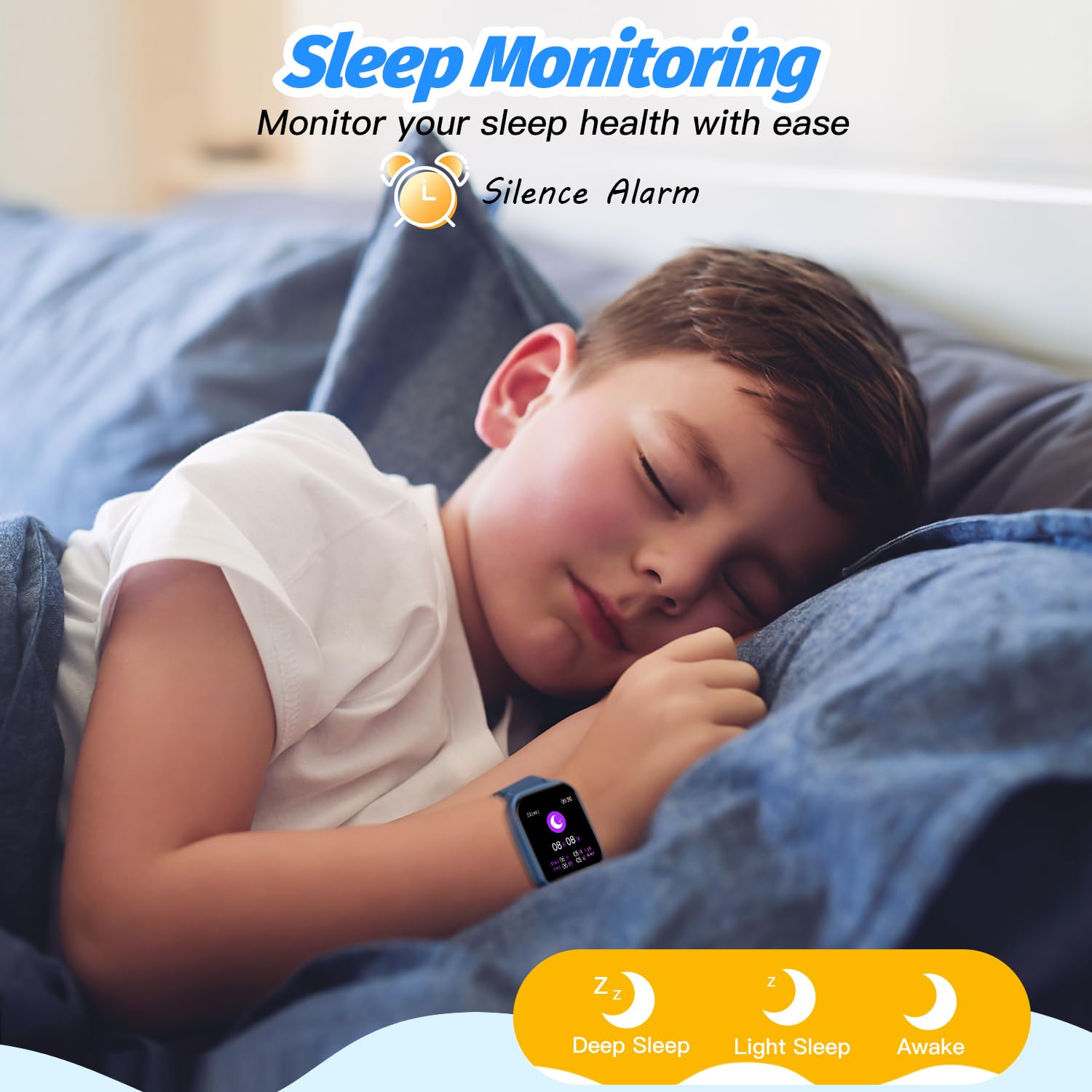 Kids Smart Watch for Boys,IP68 Waterproof Kids Fitness Tracker Watch with 1.5 Inch DIY Face,Heart Rate Sleep Monitor,19 Sport Modes,Calories Counter,Alarm Clock,Great Gifts for Children 6+ (Blue)