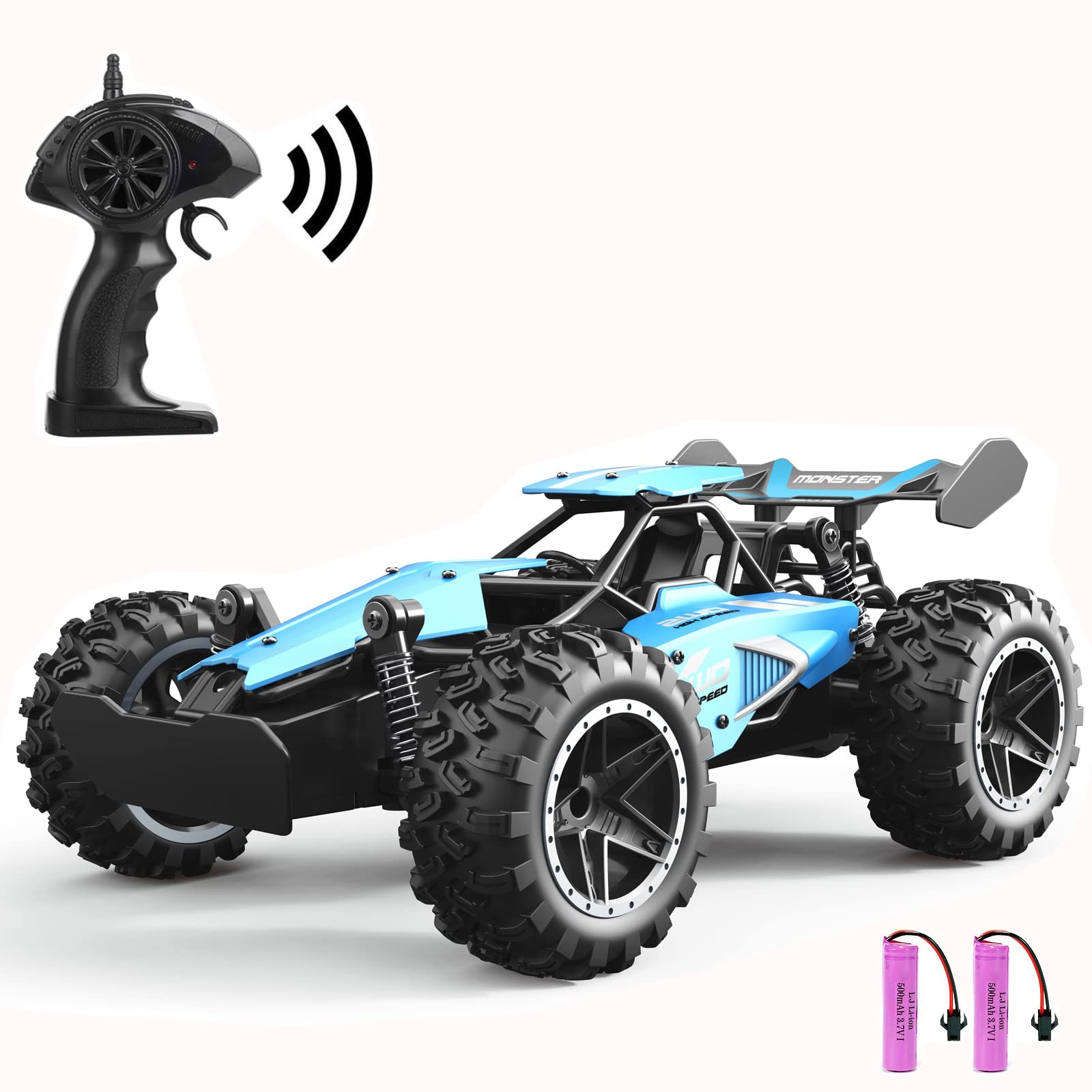 SZJJX Remote Control Cars – 2.4GHz High-Speed RC Car for Kids, 15KM/H+ 2WD Off-Road Remote Controlled Car with 2 Rechargeable Batteries, Electric Remote Control Truck Toy for Boys & Girls Gifts (Blue)