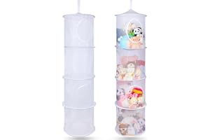 Basumee Stuffed Animals Net or Hammock 2 Pcs Stuffed Animals Storage Toy Net Hammock for Plushies Storage Organizer Mesh Kids Girls Room Decor, White, 4 Tiers