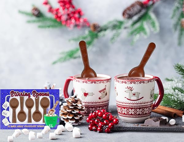 FRUIDLES CHRISTMAS CHOCOLATE STIRRING SPOONS HOLIDAY TREATS, MILK CHOCOLATY ‘N SMOOTH, HOT CHOCOLATE SPOONS POP PARTY BAG FILLERS, KOSHER CERTIFIED DAIRY, 3OZ SPOON