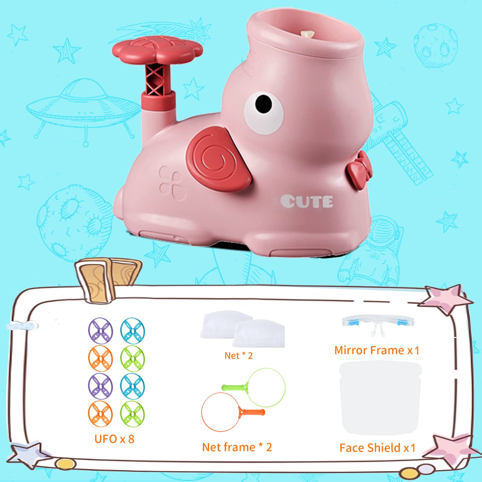 Outdoor Toys for Kids Ages 4-8, Flying Disc Launcher with 8 Discs and 2 Net Pockets - Perfect for Birthdays, Christmas, New Year (Pink)