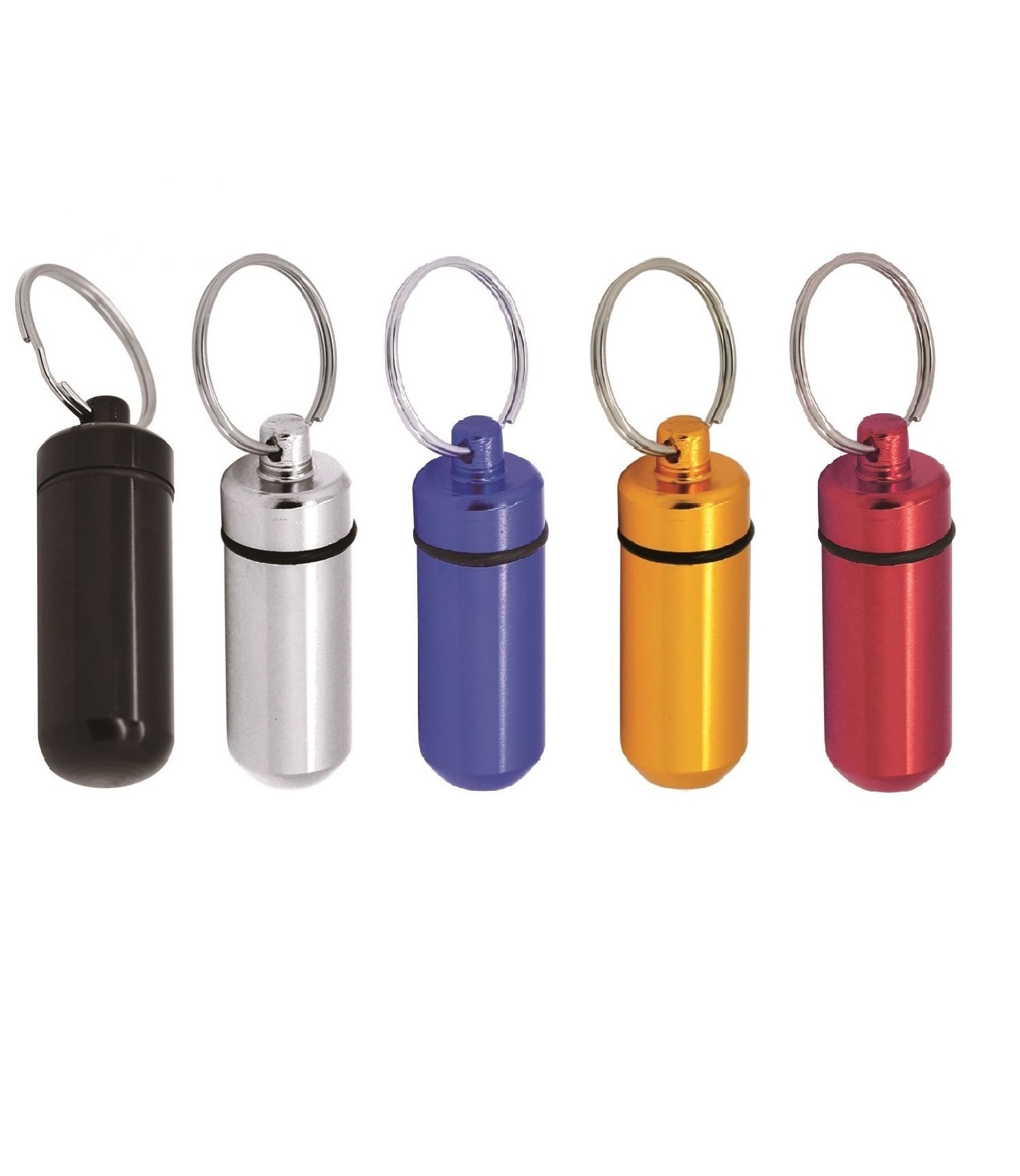 Grenhaven Keychain Mini Pill Box/Cash Stash - Small Aluminium Waterproof Tablet Capsule Container - Set of 5 Mix