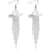 Western Earrings Silver Sparkly Rhinestone Tassel Dangle Earrings Country Concert Outfits for Women Cowgirl Jewelry GIfts Rodeo Cowboy Outfits Jewelry Gift for Women