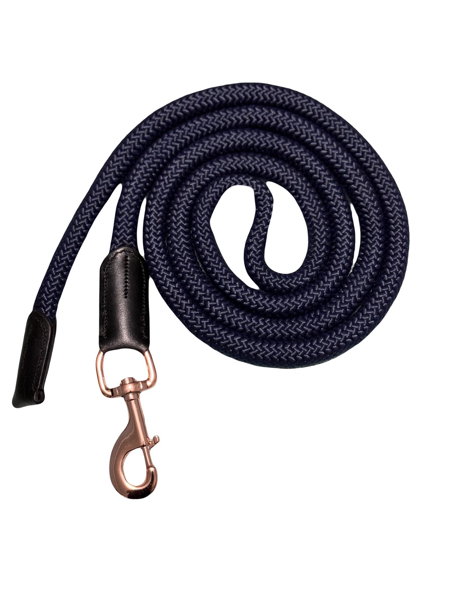 Luxury Horse Lead Rope for headcollars with Leather 18 mm thick Rose Gold Snap (Navy)