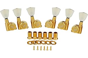DOPRO Guitar 3-per-side Locking Tuners 18:1 Locking Tuning Keys Guitar Tuning Machines with Off White Keystone Handle for LP/Les Paul/SG/ES or Acoustic Guitars Gold