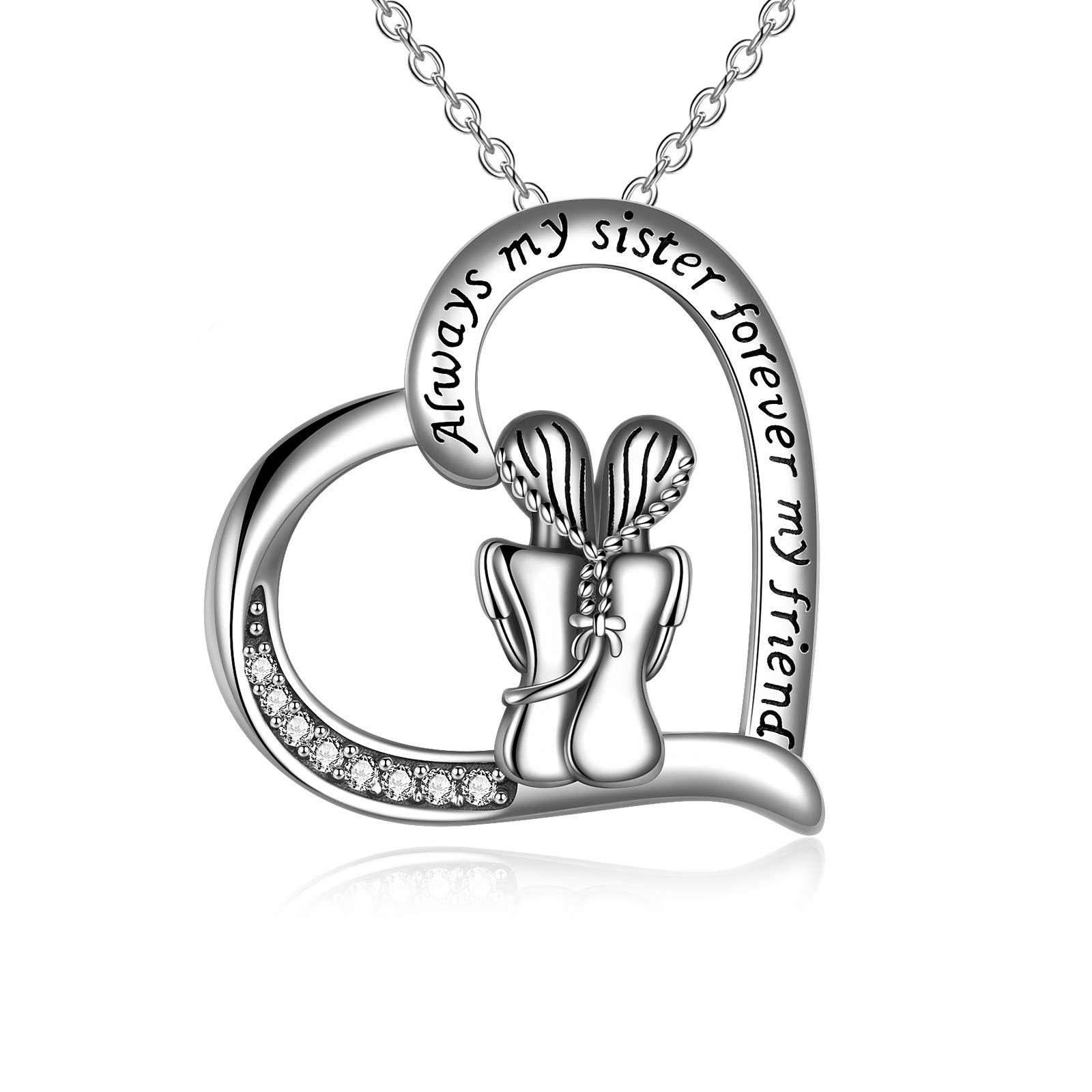 YFN Sister Gifts from Sister, Sterling Silver Always My Sister Forever My Friend Sister Pendant Necklace, Birthday Necklace Gift for Sisters