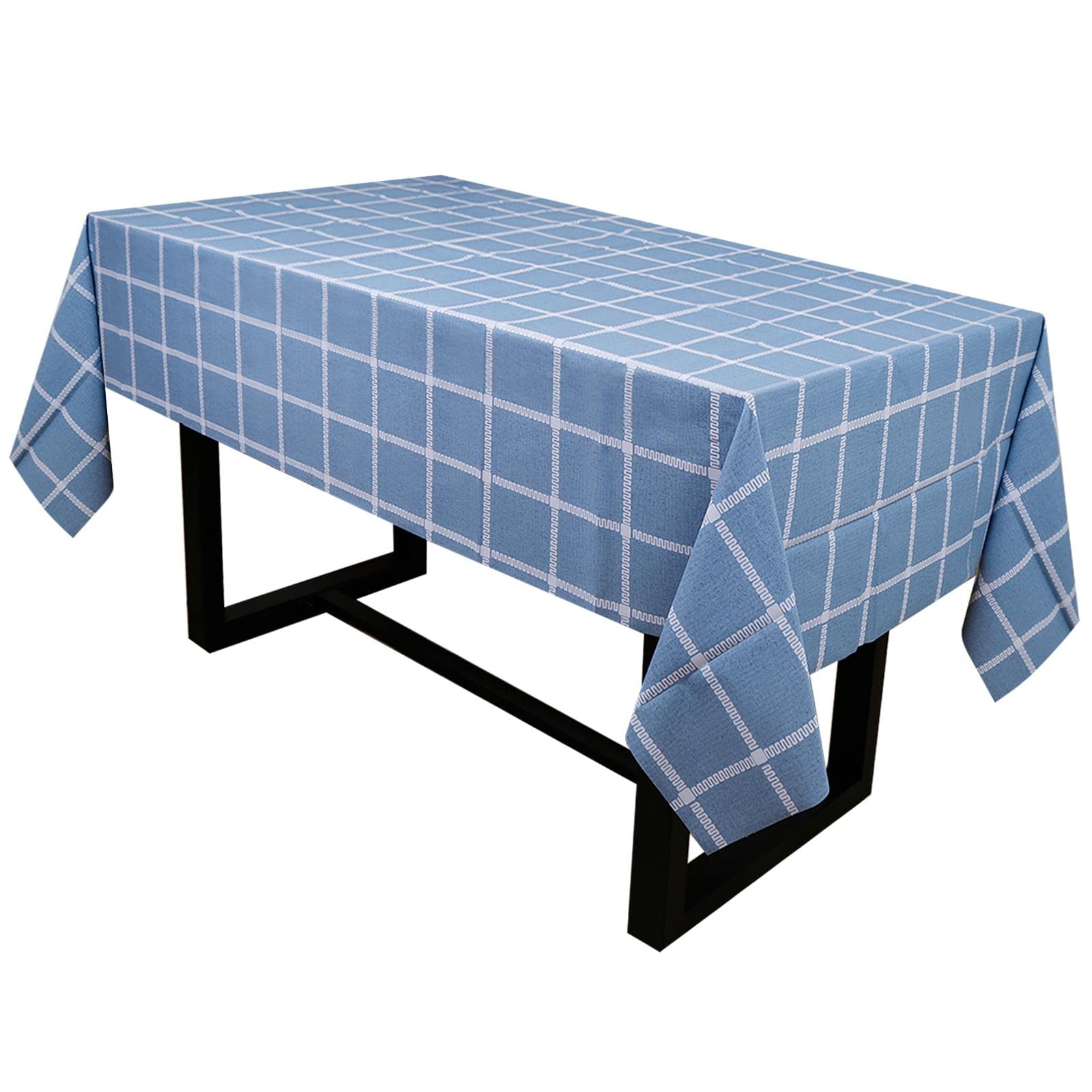 32nd PVC Check Pattern Tablecloth Cover, Easy Clean Wipeable Table Cloth Suitable for Indoor and Outdoor Use (175cm X 140cm) - Light Blue Check