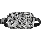 Fashion Waist Pack Crossbody Bags for Women Men with Adjustable Strap, Skulls Black Grey Paisley Mini Chest Bag Belt Bag for Run Travel Outdoor Cycling Hiking
