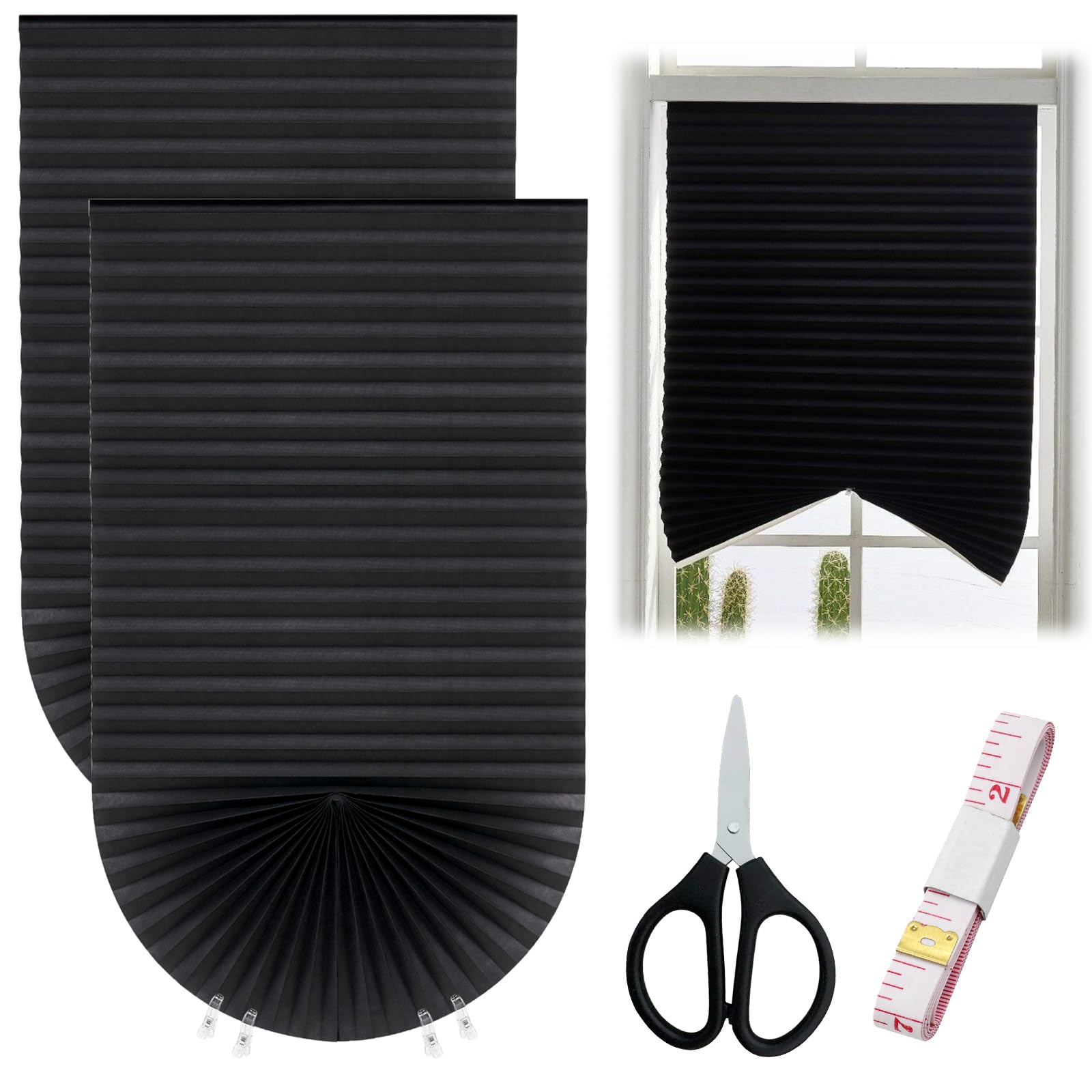 2 Pack Temporary Blackout Blinds, VEGCOO 180 * 90cm Stick on Curtains Blackout Blinds with 4 Clips, No Drill Blinds Blackout Curtains for Bedroom Kitchen Bathroom Windows Nursery Loft Travel RV Car