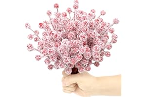 UWIOFF 24 Pcs Artificial Holly Berry Stems Christmas Frosted Berry Picks Sprigs Snowy Red Berries Frosted Cranberry Picks for Christmas Tree Fillers Decoration DIY Crafts Home Party Winter Decor, 8.5inch