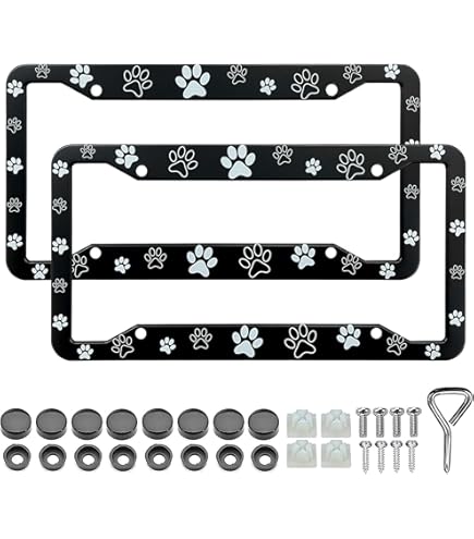 Dog Paw License Plate Frame - 2-Pack Metal Pet Lover Car Accessories