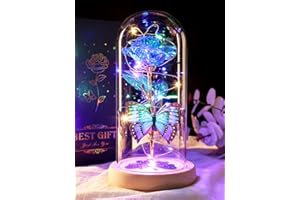 DEEMEI Rose Gifts for Women,Mothers Day Rose Gifts for Mom,Women Birthday Glass Rose Gifts,Light Up Rose Flowers in Glass Dome,Colorful Blue Flower Rose Mom Gifts for Her Wife