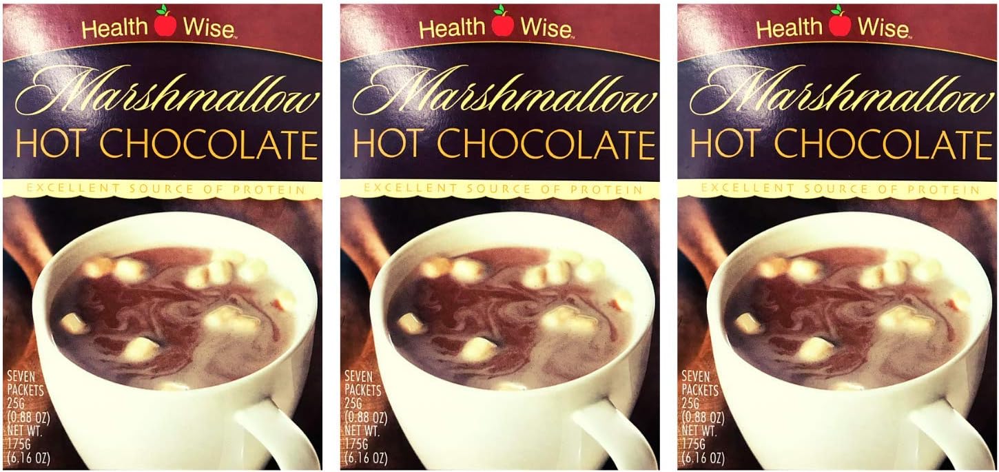 3 Box Value Pack (21 Servings) Healthwise - Marshmallow Hot Chocolate Drink for Any Diet and Post Workout - 15 Grams of Protein - 80 Calories - Low Fat - Hunger Suppressant