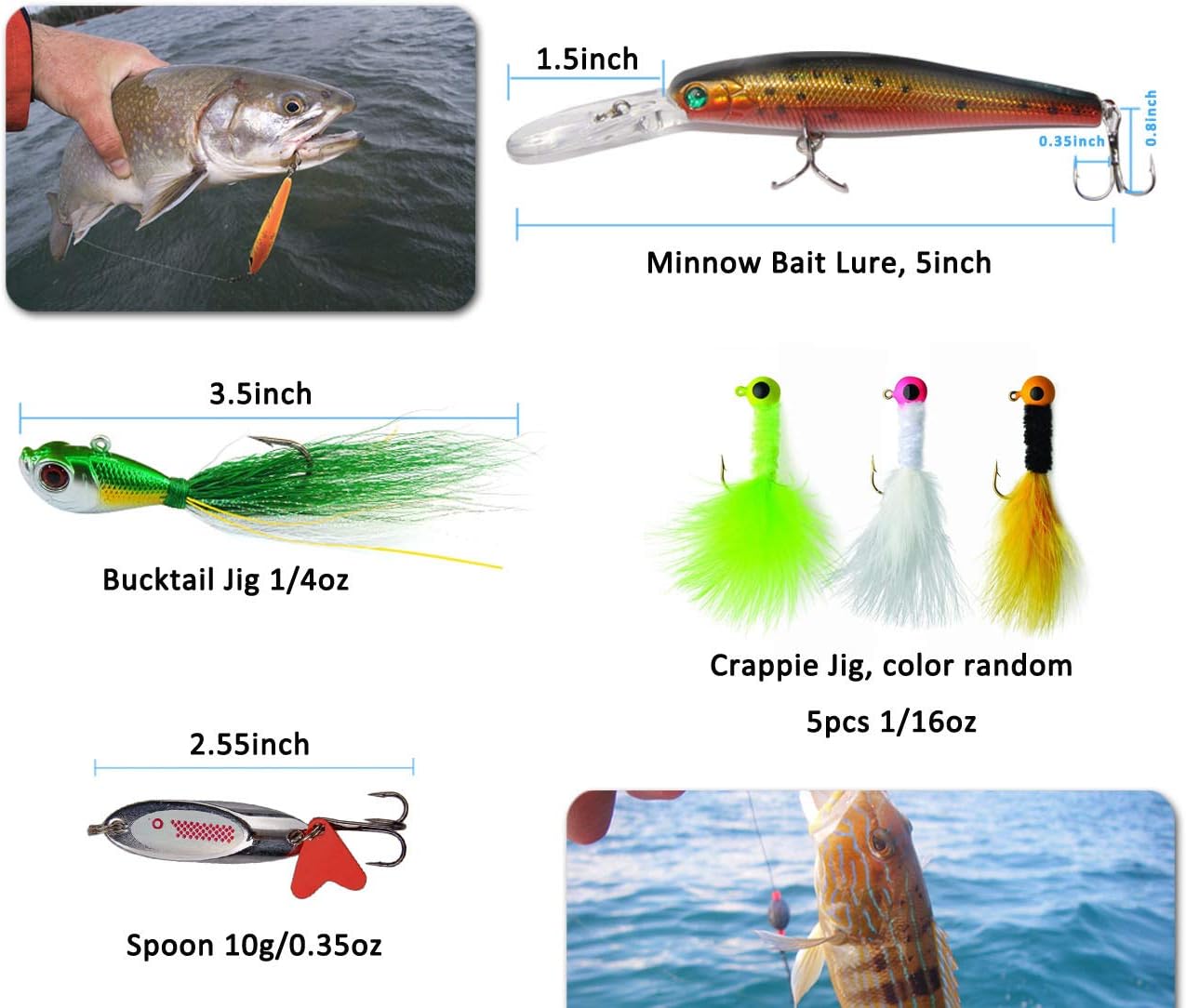 150pcs Saltwater Fishing Lures Surf Fishing Tackle Kit - Fishing Bait Rigs, Fishing Circle Hooks, Fishing Swivel Snaps, Hard Bait Minnow, Bucktail Jig, Metal Spoon, Sinker Weight, Various Accessories: Home Improvement