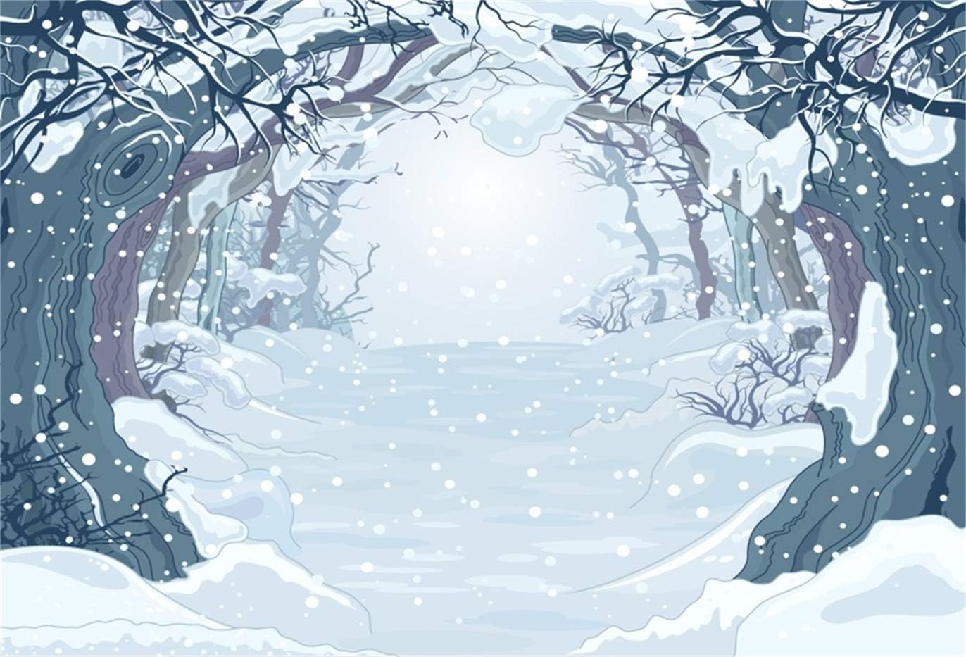 Amazon Com Lfeey 6x4ft Abstract Snowflake Falling Snow Covered Tree Background Cartoon Snowfield Photography Backdrop Winter Snowy Scenery Studio Props Christmas Kid Holiday Party Decor New Year Vinyl Banner Camera