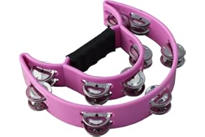 YMC Half Moon EZ Grip Tambourine 20 Jingles Metal Jingles Hand Held Percussion - Pink