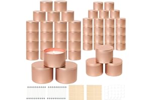 SUPMIND 48 Pack Candle Tins, 24pcs 8oz + 24pcs 4oz Rose Gold Candle Tins for Making Candles, Metal Candle Jars with Lids Bulk Empty Candle Containers for Candle Business, Wick Kit Included