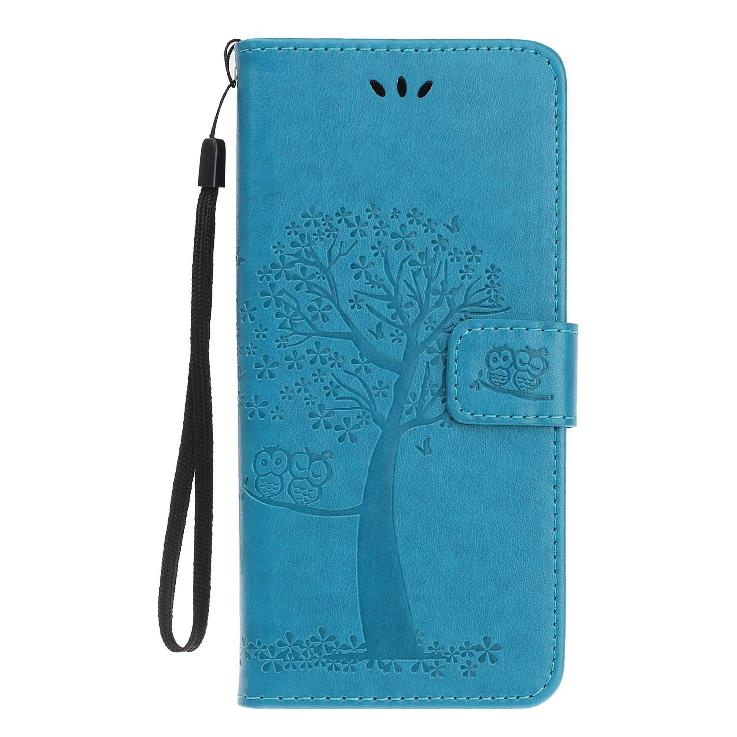 Skhawen iPhone 11 Case, Flip Shockproof PU Leather Embossed Owl Wallet Magnetic Cover for iPhone 11 with Card Holder Viewing Stand, Blue