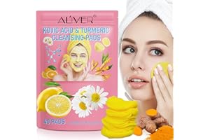 AFITMOE 40 Pads Turmeric Cleansing Pads,Kojic Acid and Turmeric Cleansing Pads Made with Turmeric Extract,Kojic Acid (1%), Vitamin C,Suitable for All Skin Types,Face and Whole Body,Women and Men