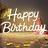 Happy Birthday Neon Sign with Dimmable, Birthday LED Neon Light for Wall Decor, LED Up Light with USB Powered for All Birthday Party Decoration, Backdrop Wall (Warm White)