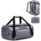 TOPEAST 30L Travel Duffel Backpack, 3-in-1 Convertible Duffle Bag | with Shoe Compartment and 16-Inch Laptop Sleeve, Foldable Travel Gym Bag with Backpack Straps, Gray