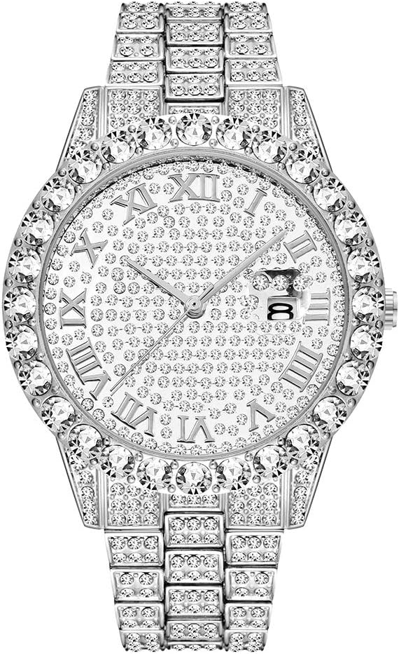 Couple Watch Iced Out Hip Hop Simulated Diamond Watch High-end Fashion Calendar Big Circle Diamond Waterproof Quartz Watch for Men and Women …