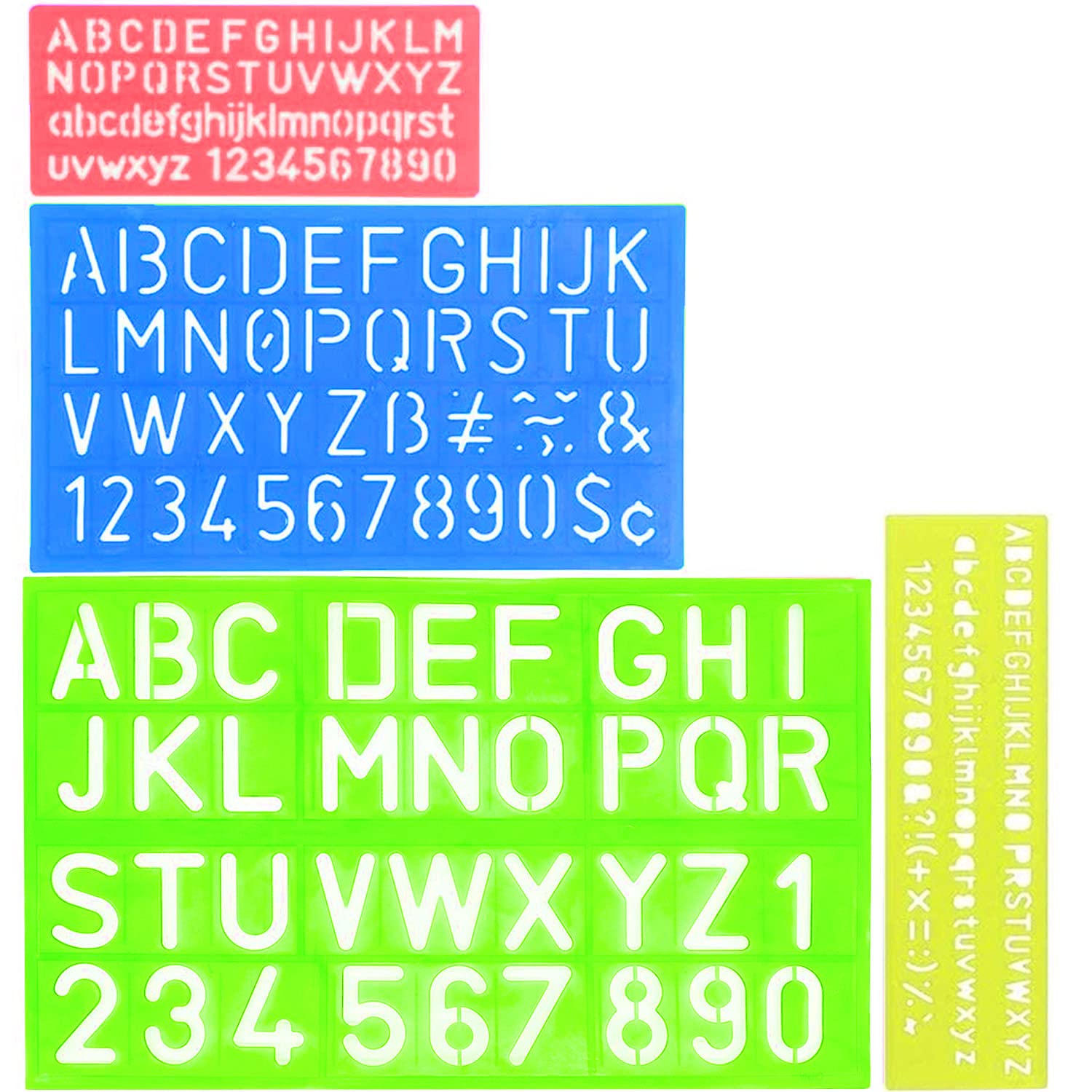 4 Pcs Stencil Set Alphabet Letter Stencils Plastic Number Stencils Assorted Sizes Stencil for Kids' Drawing Template Painting Learning DIY(Assorted Colors) — image 1