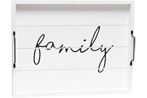 Elegant Designs HG2000-WFM Decorative Wood Serving Tray w/Handles, 15.50" x 12", Family