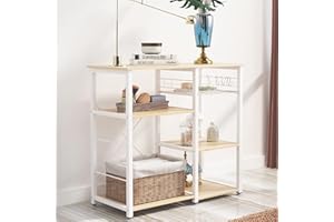 SDHYL Coffee Bar, 35 inch Bakers Rack Microwave Stand with 5 Storage Shelves Hanging Hooks, Kitchen Shelves Organizers Bakers Racks with Movable Basket, Coffee Station Table for Home Kitchen