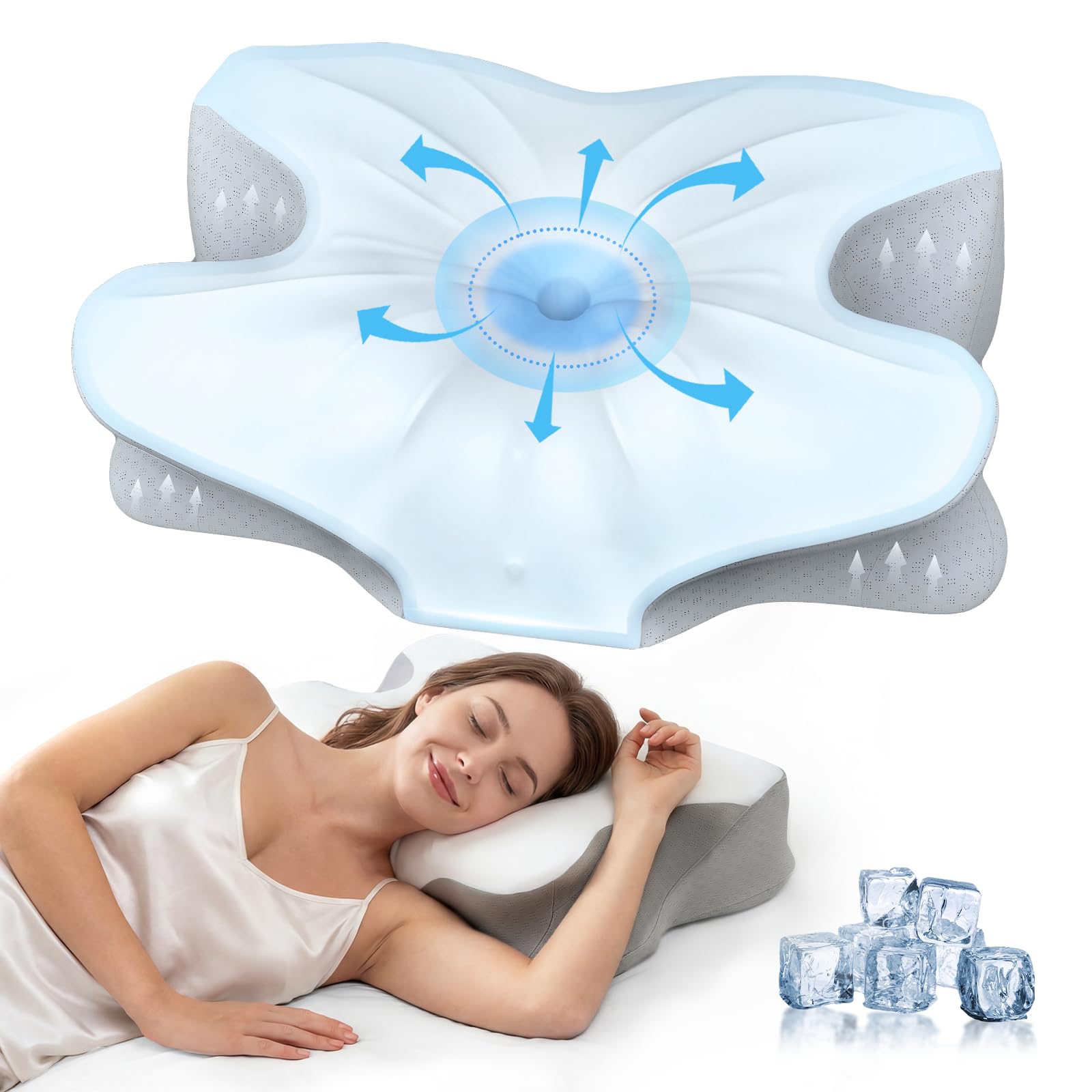 Photo 1 of fumacos Cervical Memory Foam Pillow for Neck Pain Relief, Ergonomic Contour Pillow for Side, Back and Stomach Sleepers, Cooling Removable Breathable Pillowcase, Dual-Height Design