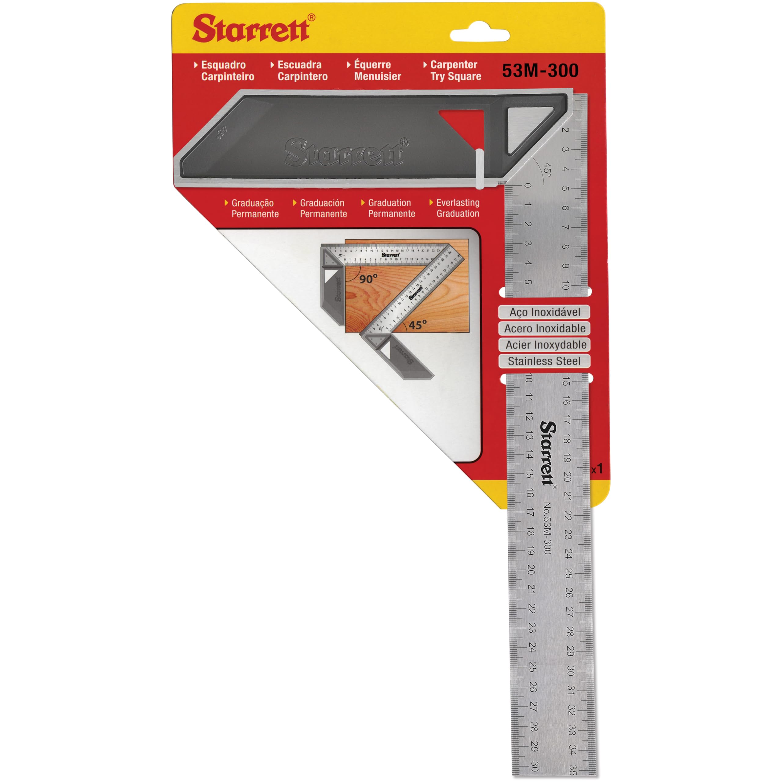 Starrett K53M-300-S Carpenters Try Square for Woodworking – 300mm Metric Set Square