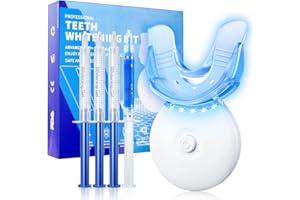 Professional Teeth Whitening Kit with LED Light & Sensitivity Relief Gel - Removes Coffee, Wine, Smoking Stains - Safe, Fast 
