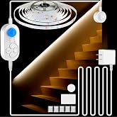 Dual Motion Sensor Light Indoor - Plug-in Adjustable LED Step Stair Light Strip with Double Sensor Detection, Timer &amp; Dimmer for Staircase, Hallway, Bedroom (16.4FT 3000K Warm White)