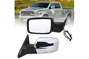 Lqito Left Driver Side Mirror Compatible With 2013-2018 Ram 1500 2500 3500 With Power Folding Power Glass Heated Temperature Sensors Turn Signal Puddle Lights Chrome Replace#68096197AF(10+2Pins)