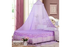 Eimilaly Bed Canopy Mosquito Net, Bed Canopy for Girls Room Decor - Insect Protection Hanging Canopy for Adults, Babies, Outdoor Camping, Purple/No Opening