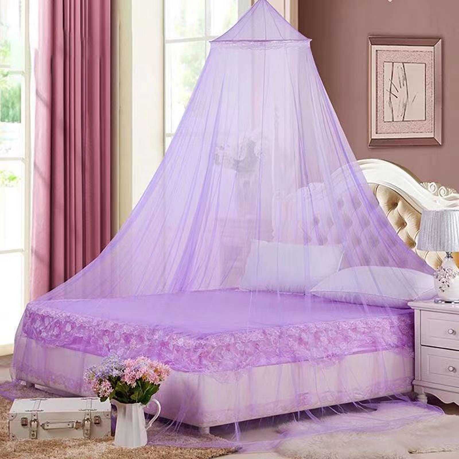 Eimilaly Bed Canopy Mosquito Net, Bed Canopy for Girls Room Decor - Insect Protection Hanging Canopy for Adults, Babies, Outdoor Camping, Purple/No Opening