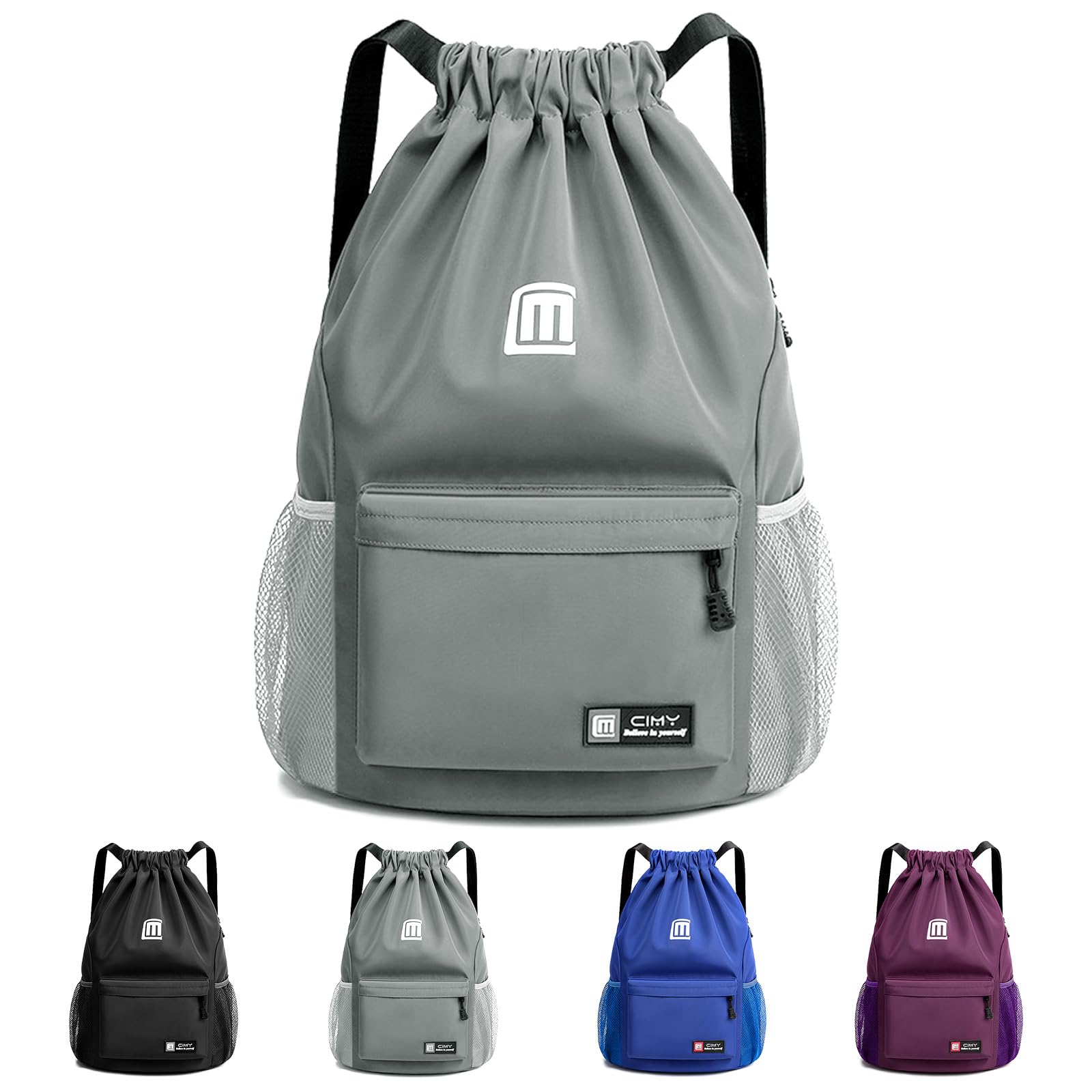 Sarmeley Drawstring Backpack Bags, Printed Drawstring Gym Bag for Men Women Girls Boys Adults, Large Drawstring Bags Waterproof Swimming Bag Draw String Bag for Shopping Yoga Sport Travel, Grey — image 1