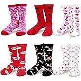 Anyumocz 6 Pairs Valentines Day Socks,Kiss and Heart Print Socks for Women,Funny Novelty Socks for Holiday Gifts Girls