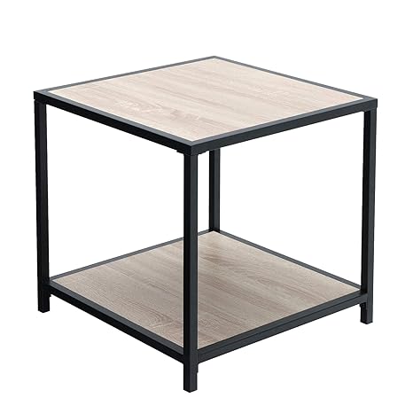SONGMICS Beistelltisch mit Ablage, Kaffeetisch, Nachttisch, Industriedesign, Metallrahmen in Holzoptik, für Wohnzimmer, Küche