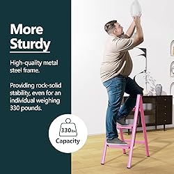 WOA WOA 3 Step Stool, Step Ladder Foldable with