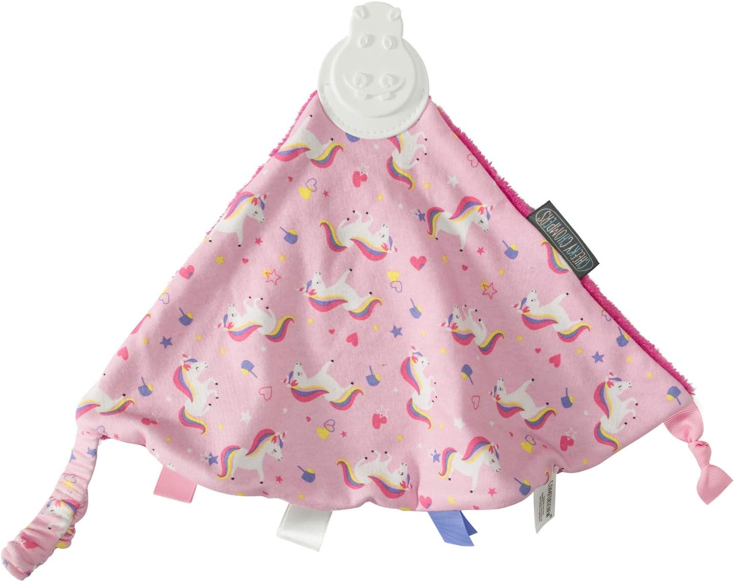 Baby Blanket Comforter with Silicone Teething Section & Sensory Aids - 4in1 Comfortchew by Cheeky Chompers - Perfect Baby Gifts & Essential for Newborn - Stimulating + Absorbent (Unicorn Love)