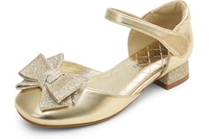 DREAM PAIRS Girls Dress Shoes Closed Toe Low Heels Ankle Strap Bow Ballet Wedding Party Sandals Princess Flower Shoes for Little Kid