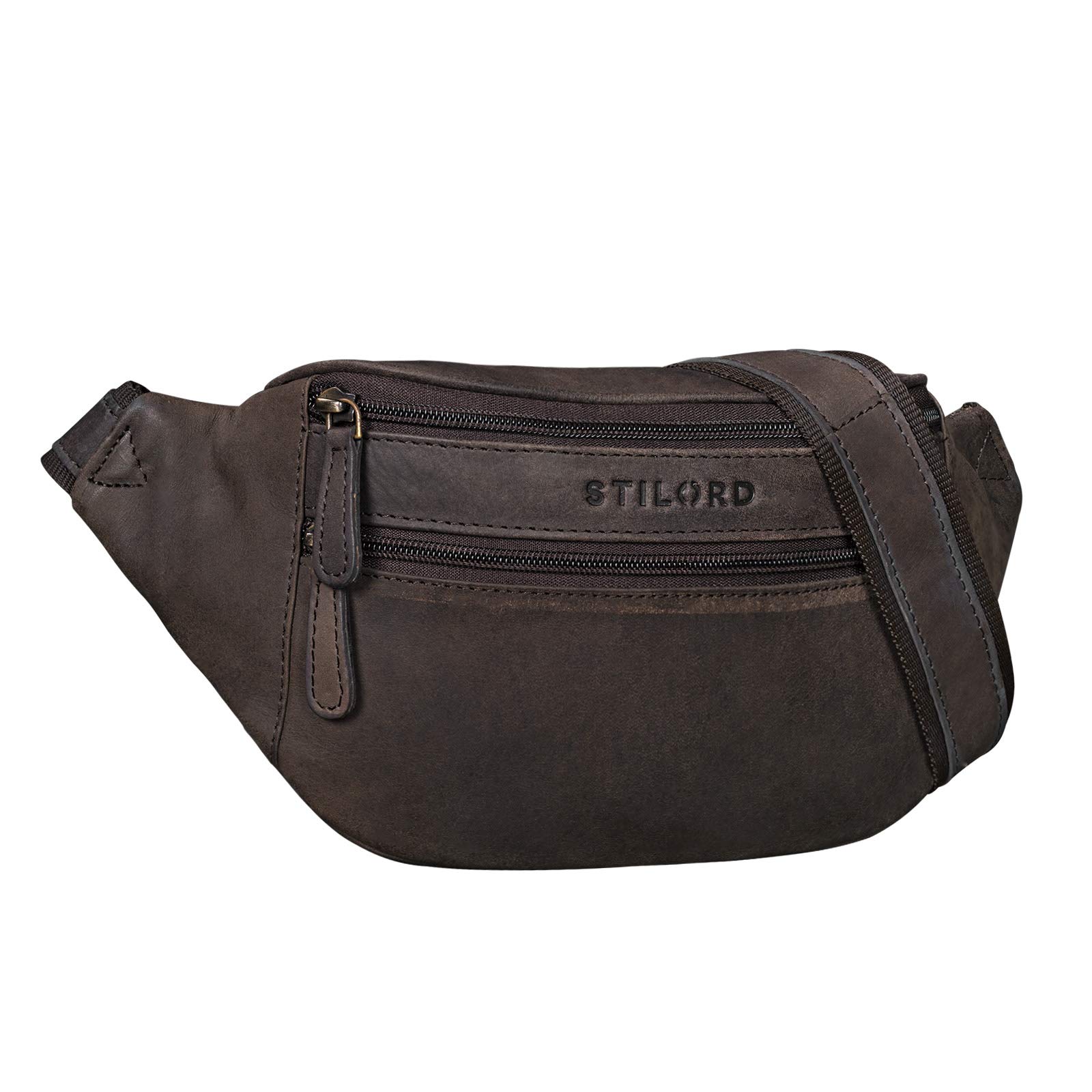 STILORD "Marian" Belt Bag Leather Vintage for Women and Men Small Waist Bag bumbag for Festival Journey Party Concert in Genuine Leather Colour:Flat Dark Brown
