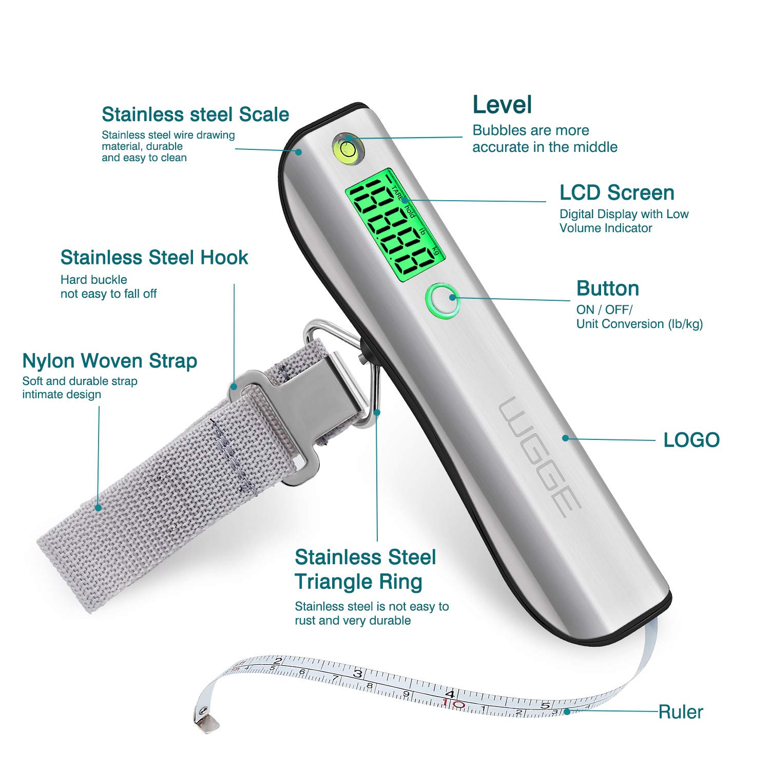 Digital Luggage Scale, WGGE Travel Luggage Weight Scale, Max 110lbs/50kg Baggage Scale with Backlit LCD Display: Industrial & Scientific