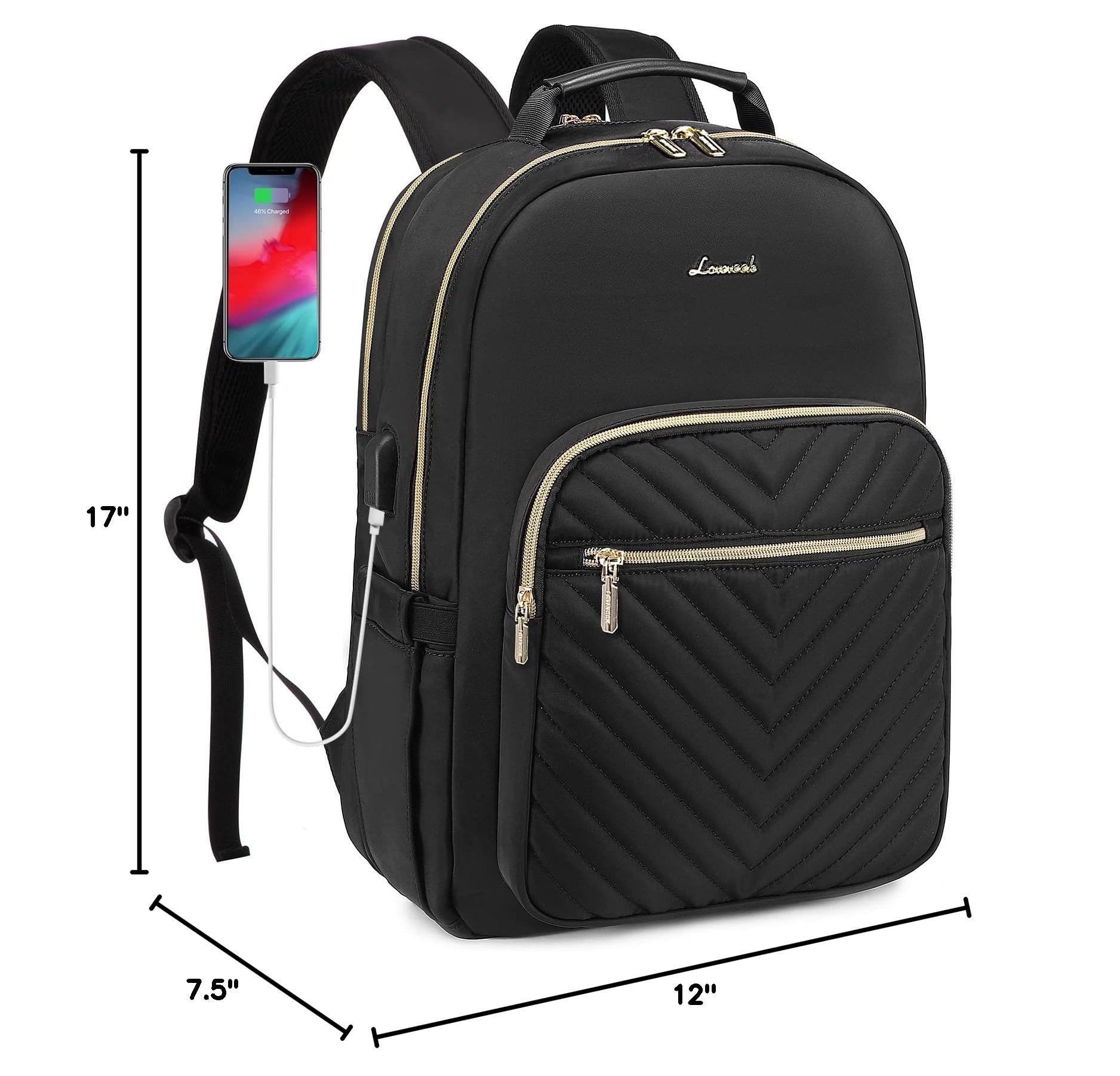 LOVEVOOK Laptop Backpack Purse for Women, Work Travel Computer Bags, College School Backpack for Student Girl, Quilted Casual Daypack with USB Port, Fit 15.6 Inch Laptop, Black