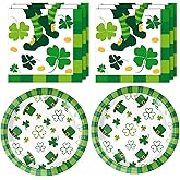 MMOONN Green Shamrock St Patricks Day Paper Plates and Napkins,Irish Themed Holiday Party Supplies Tableware Lucky Clover Dessert Plates and Napkins Set Service 20