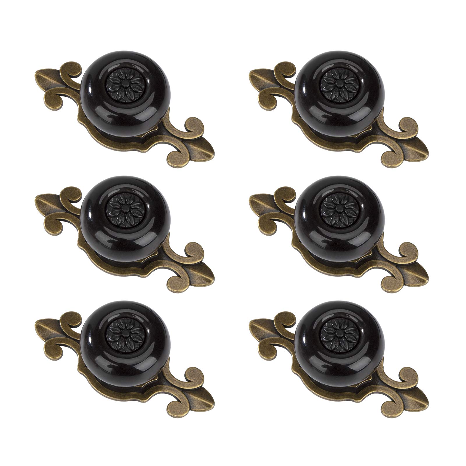 MengH-SHOP Cabinet Knob Round Door Knobs Vintage Ceramic Pull Handle with Screws for Cabinet Wardrobe Drawer Cupboard 6 Pcs Copper & Black