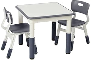 ECR4Kids Dry-Erase Square Activity Table with 2 Chairs, Adjustable, Kids Furniture, Grey, 3-Piece