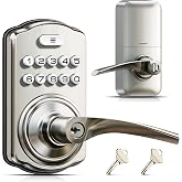 Veise KS04 Keypad Door Lock with Zinc Alloy Handle, Satin Nickel | Keyless Entry for Front Door &amp; Bedroom, Auto Lock, One Time Code, 20 PIN Codes, Passage Mode, Low Battery Alert, Easy Install